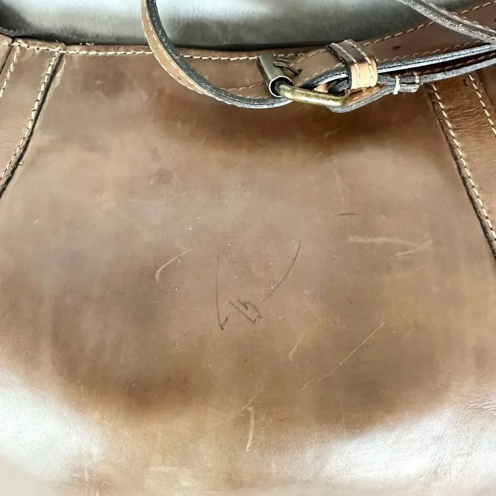 Patricia Nash Leather Hobo Bag Brass Turn Lock Studded Distressed Leather